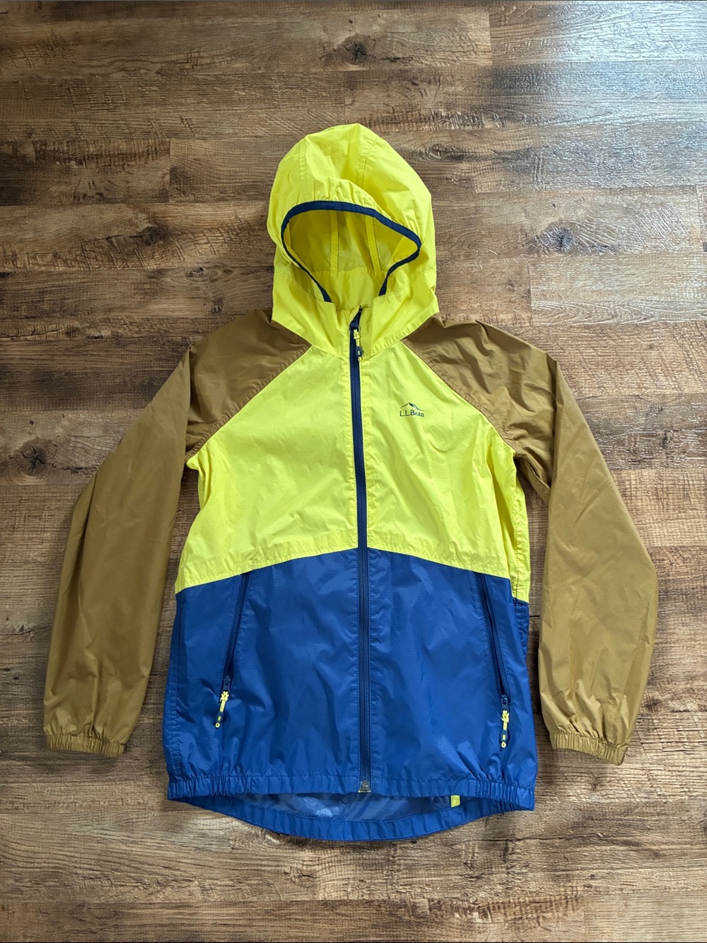 L.L. Bean Kids' Hooded Wind And Rain Jacket — Yellow, Blue & Brown